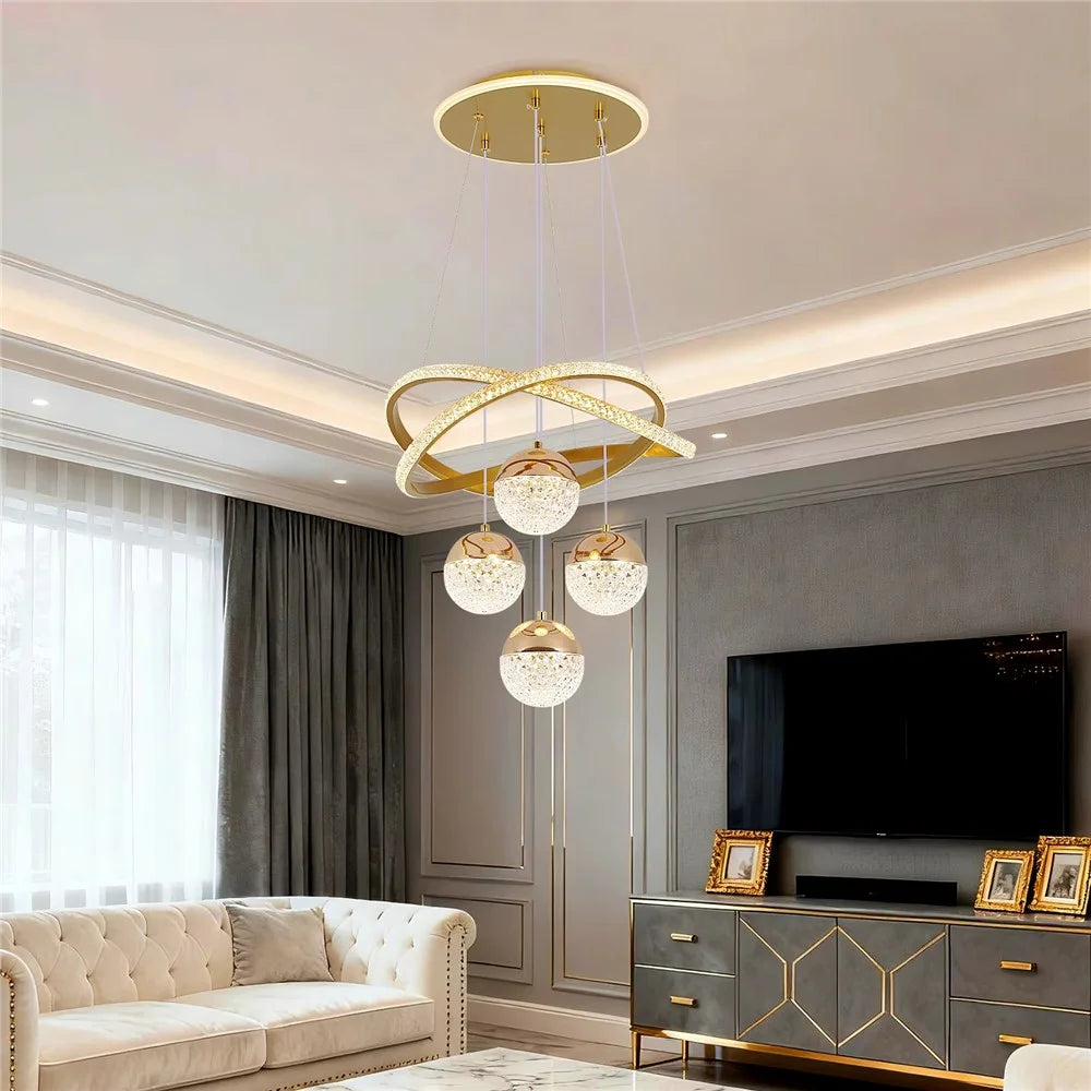 Modern Minimalist LED Crystal Pendant Light Dimmable with Remote Control For Dining Room / Bedroom - Gold - 2