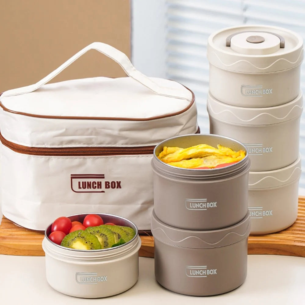 3Pcs 304 Stainless Steel Bento Lunch Box Set Insulated Food Container (2Pcs 440ml + 1Pc 600ml + Insulated Bag) (without FDA Certification) - Beige - 6