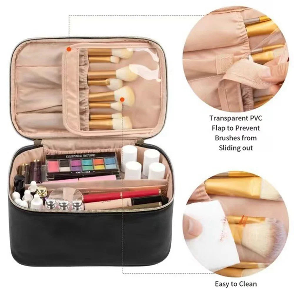 Large Capacity Makeup Bag Portable Travel Cosmetic Organizer Toiletry Bag for Women - Black - 5