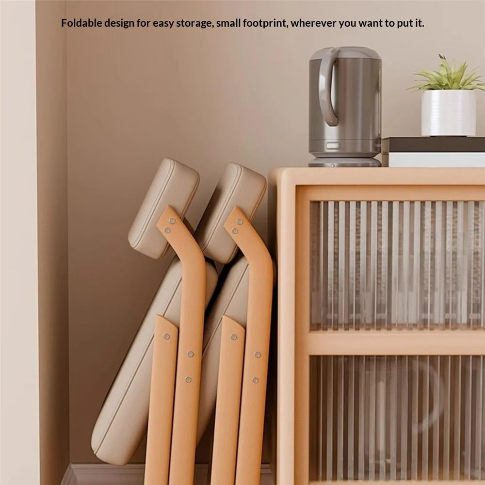 Foldable Chair Wood Frame Padded Seat Backrest Triangular Support for Home Dining - Coffee Pads / Natural Wood Color Frame - 2
