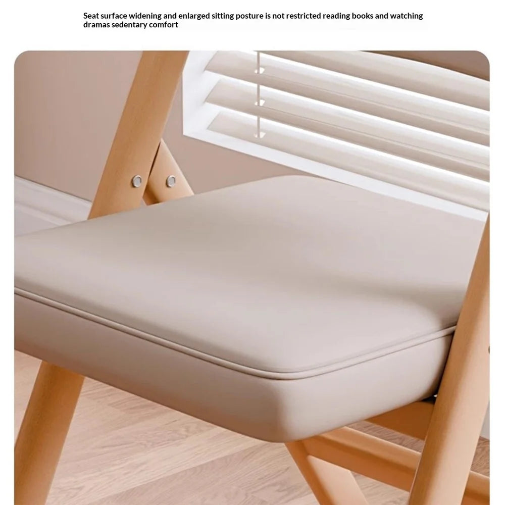 Foldable Chair Wood Frame Padded Seat Backrest Triangular Support for Home Dining - Coffee Pads / Natural Wood Color Frame - 3