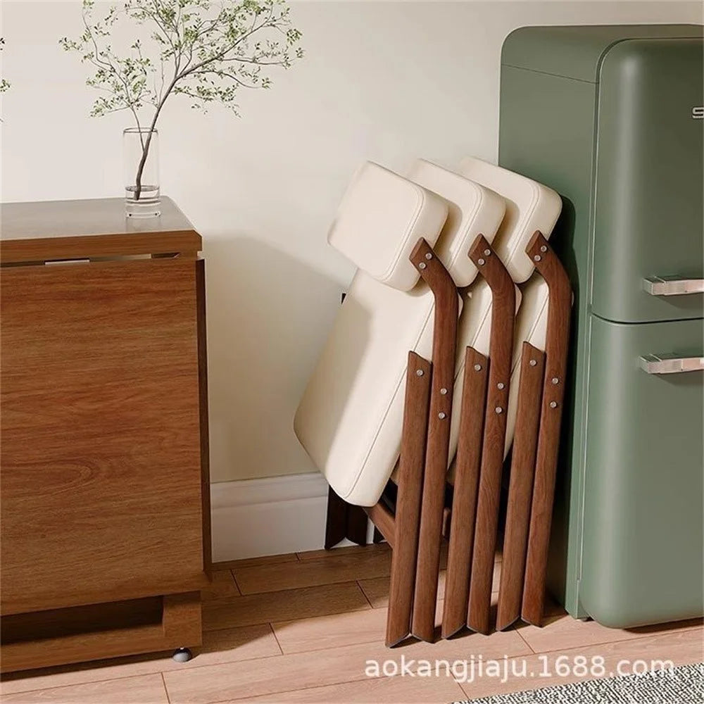 Foldable Chair Wood Frame Padded Seat Backrest Triangular Support for Home Dining - Coffee Pads / Natural Wood Color Frame - 6