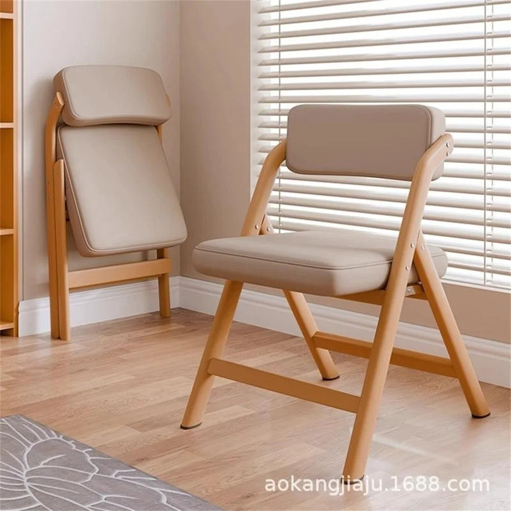 Foldable Chair Wood Frame Padded Seat Backrest Triangular Support for Home Dining - Coffee Pads / Natural Wood Color Frame - 7