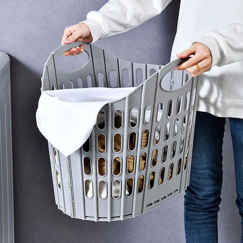 29x20x32cm Foldable Laundry Basket Bathroom Dirty Clothes Wall Mount Hanging Storage Bin with Handle - Grey - 6