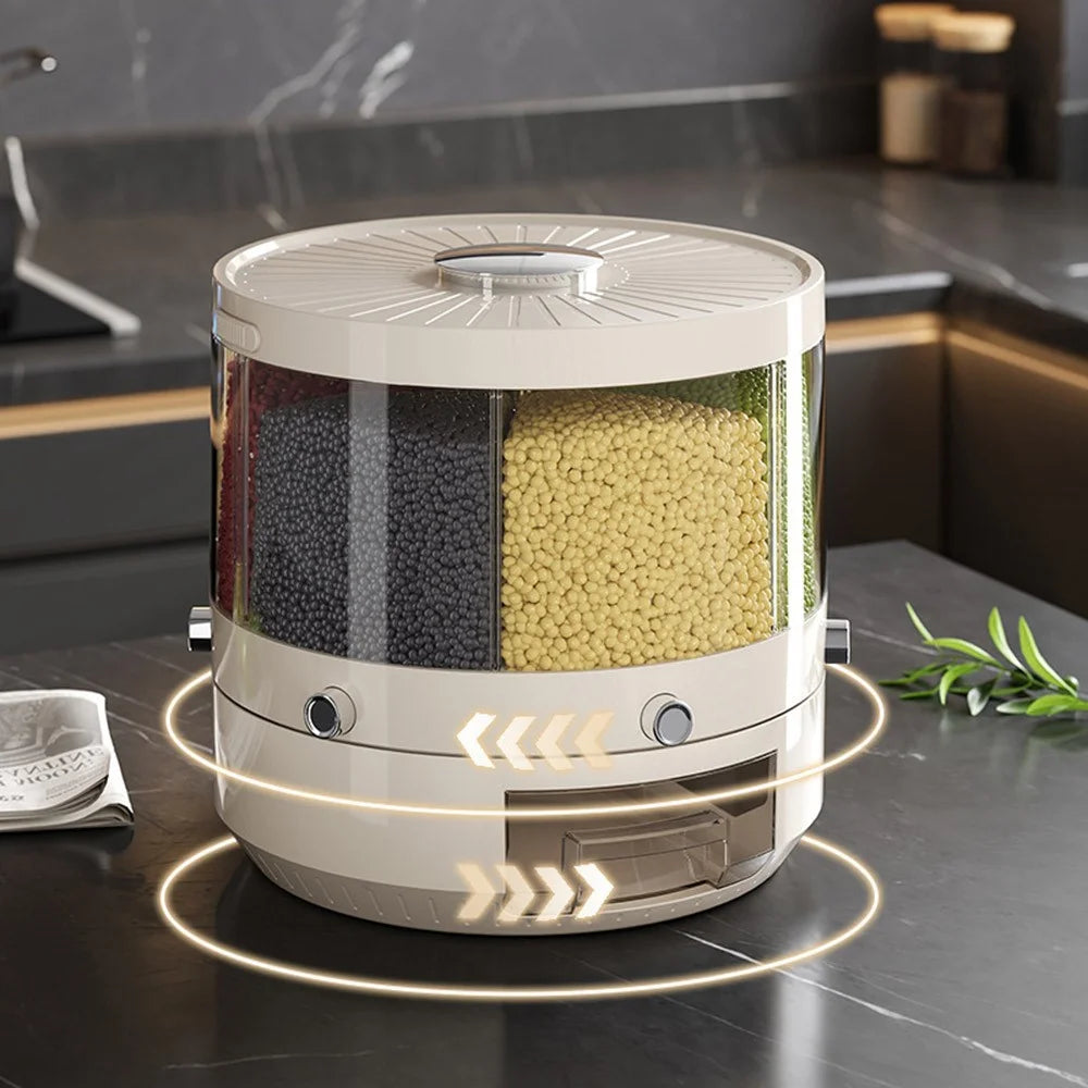 27x28.5cm 6 Compartments Food Storage Container Large Capacity Transparent Pressing Rotating Cereal Rice Grain Dispenser (BPA-Free, NO FDA Certificate) - 1