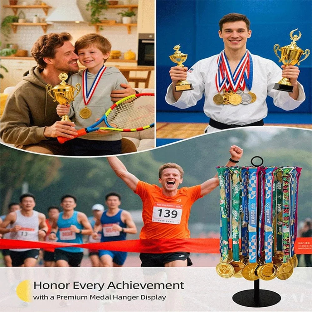 Adjustable Medal Display Stand 360 Degree Rotating Desktop Hanging Rack 40+ Medals Storage Rack for Sports Awards - 4