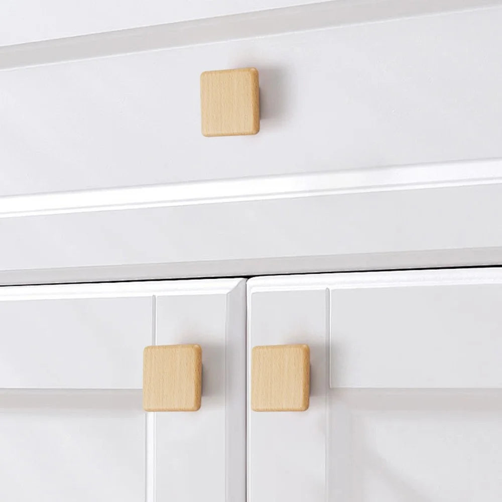 Square Wood Cabinet Handles Drawer Doll Pulls Solid Beech Furniture Hardware with 22mm Screws - 3310 / 40x20mm / Beige - 2