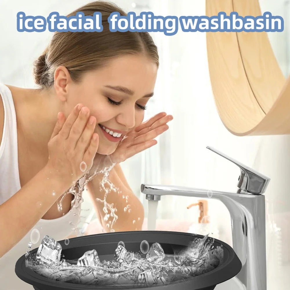 Collapsible Silicone Face Basin Ice Cold Therapy Multipurpose Foldable Washbasin for Skincare Travel (FDA Certified, BPA-Free) - Black - 3