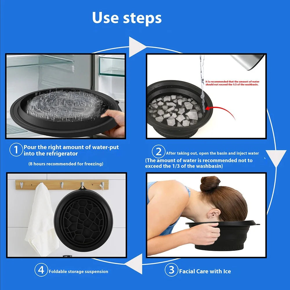 Collapsible Silicone Face Basin Ice Cold Therapy Multipurpose Foldable Washbasin for Skincare Travel (FDA Certified, BPA-Free) - Black - 6
