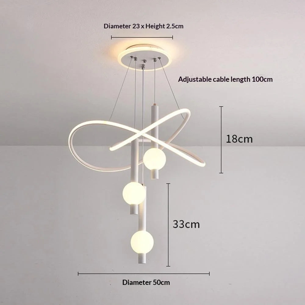 Nordic Style 3 Color Temperature LED Chandelier Pendant Light Adjustable Height for Dining Room Bedroom - White - 3