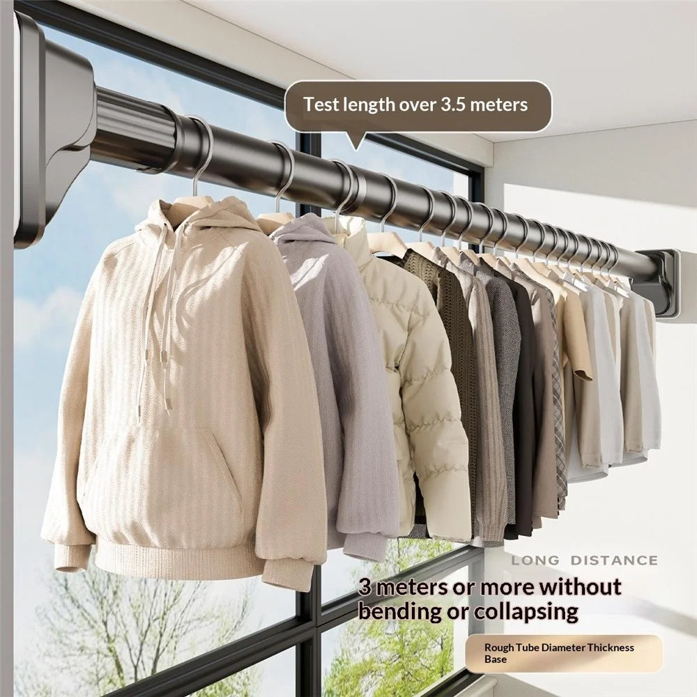 0.7-1.2m Retractable Telescopic Clothes Drying Rod One-Click Extension No Drilling Wall Mounted Closet Balcony Rack - Black - 4