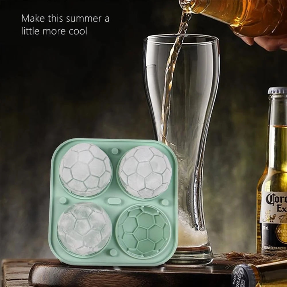 4-Grid Soccer Ball Shaped Silicone Ice Cube Mold Tray Football Shaped Food Grade Sphere Ice Maker with Lid for Drinks (BPA-Free, FDA Certified) - Blue - 2