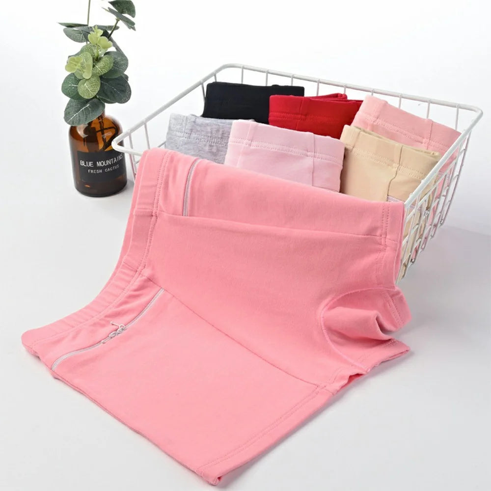 Women Cotton Safety Underwear High Waisted Non-magnetic Zipper Pocket Anti-theft Boxer Shorts - Pink / M - 5