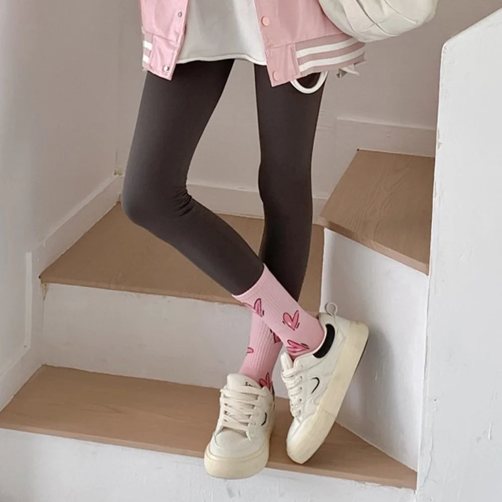 1 Pair Mid-Calf Socks Heart Pattern Women Cotton Blend Fashion Cute Crew Socks for Daily Wear - Pink / Heart Pattern - 5