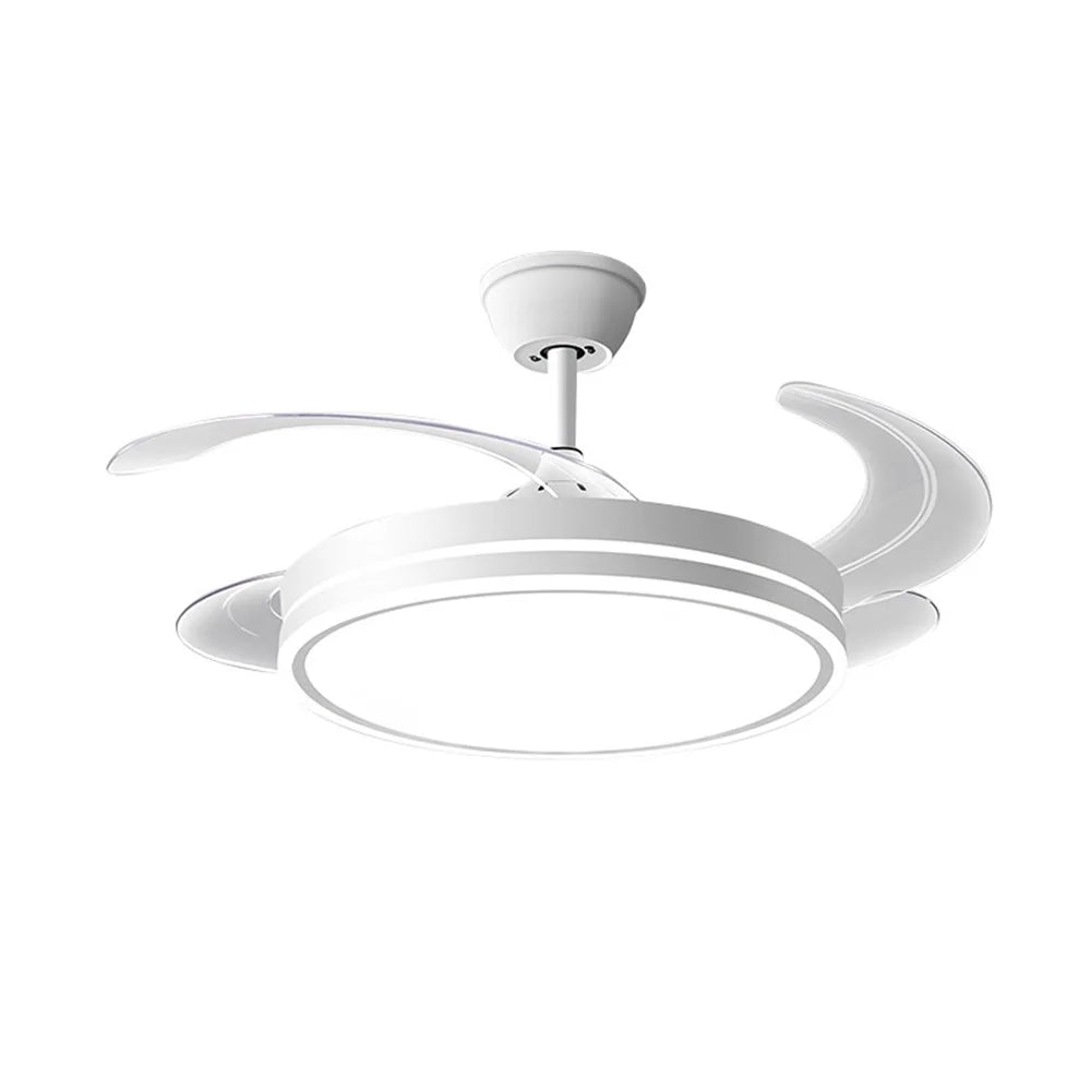 42 Inch Invisible Ceiling Fan Light 96W Dimmable 3 Color Temperature Quiet LED Lamp for Living Room Bedroom - Round / White - 1