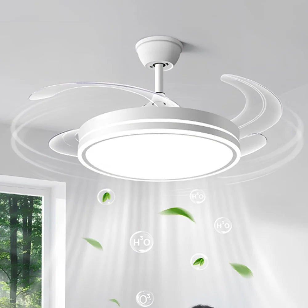42 Inch Invisible Ceiling Fan Light 96W Dimmable 3 Color Temperature Quiet LED Lamp for Living Room Bedroom - Round / White - 6