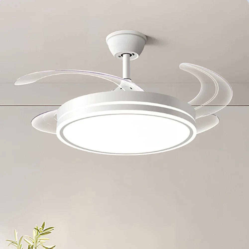 42 Inch Invisible Ceiling Fan Light 96W Dimmable 3 Color Temperature Quiet LED Lamp for Living Room Bedroom - Round / White - 7