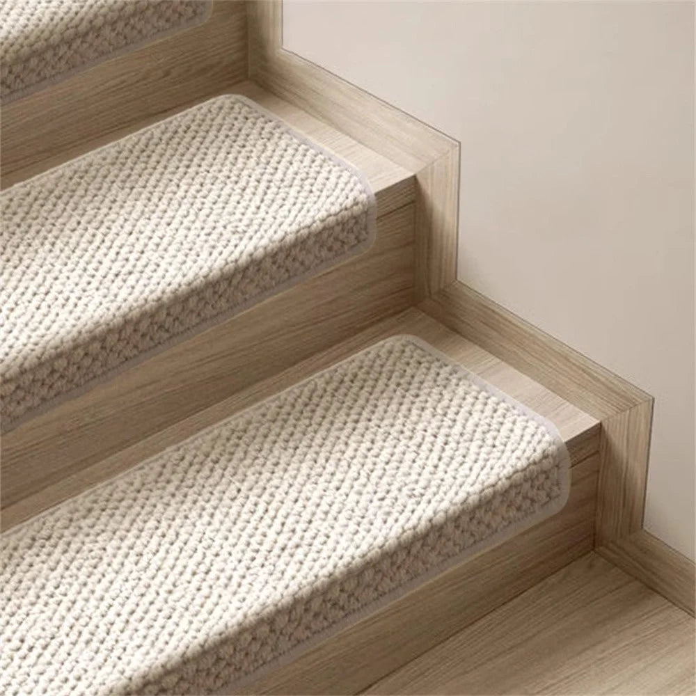 80x24cm Wool Stair Treads Self-Adhesive Non-Slip Carpet Runner Stair Protector Staircase Step Cover for Indoor - Beige / Rectangle - 1
