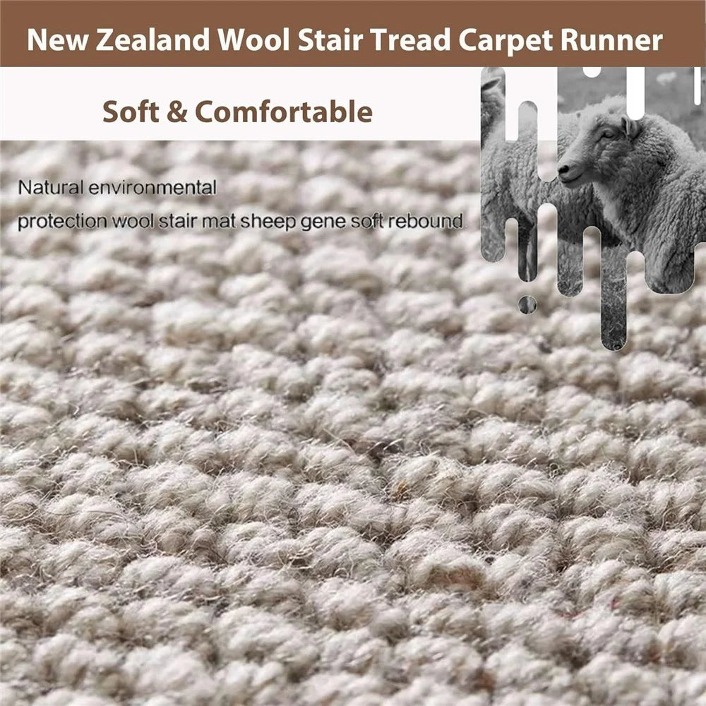80x24cm Wool Stair Treads Self-Adhesive Non-Slip Carpet Runner Stair Protector Staircase Step Cover for Indoor - Beige / Rectangle - 3
