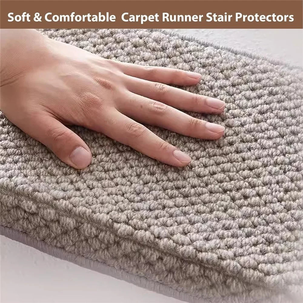 80x24cm Wool Stair Treads Self-Adhesive Non-Slip Carpet Runner Stair Protector Staircase Step Cover for Indoor - Beige / Rectangle - 4