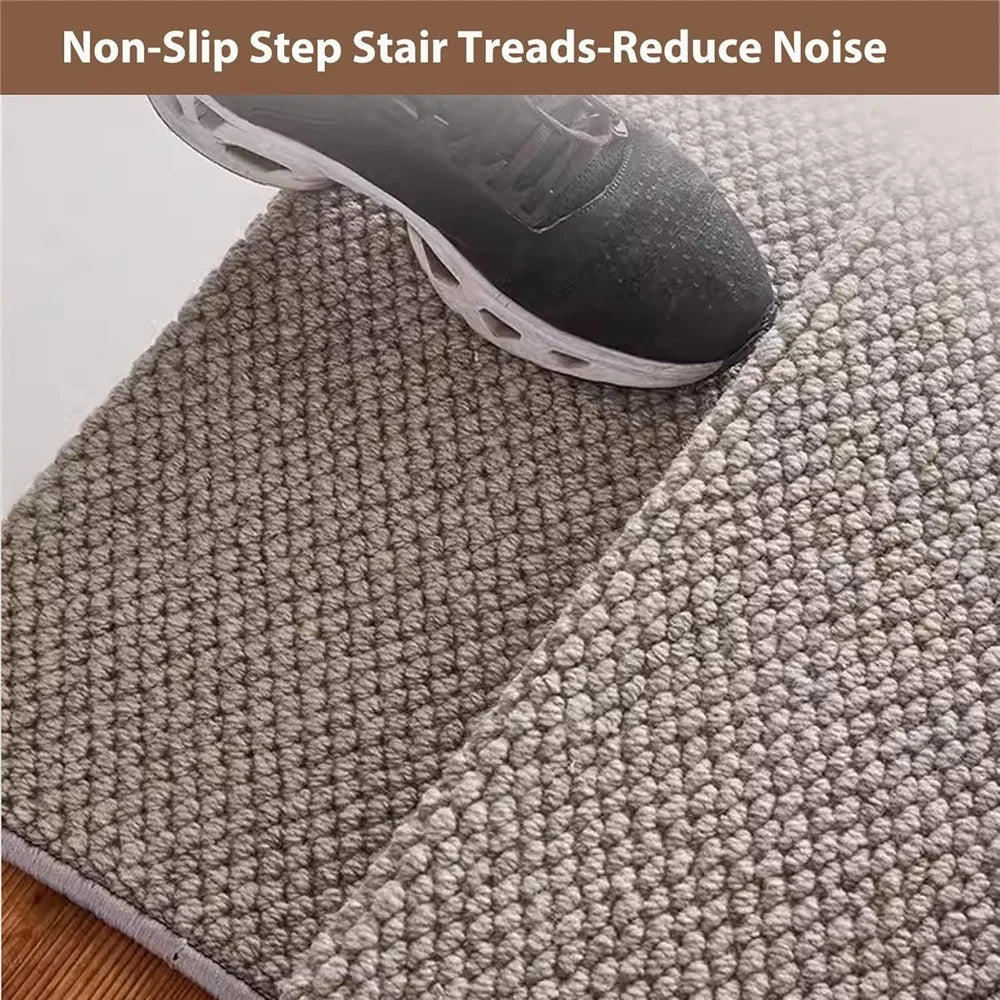 80x24cm Wool Stair Treads Self-Adhesive Non-Slip Carpet Runner Stair Protector Staircase Step Cover for Indoor - Beige / Rectangle - 5