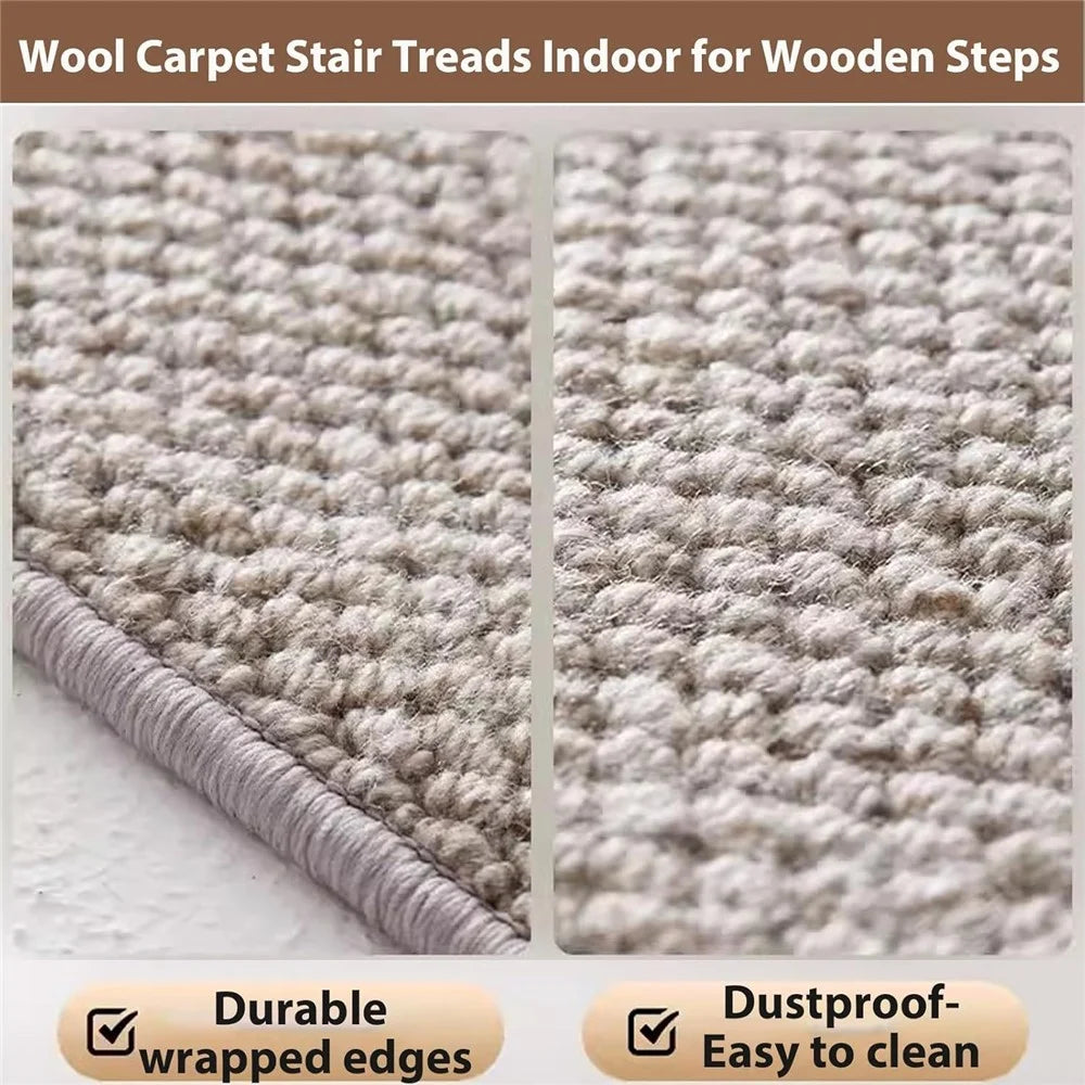 80x24cm Wool Stair Treads Self-Adhesive Non-Slip Carpet Runner Stair Protector Staircase Step Cover for Indoor - Beige / Rectangle - 7