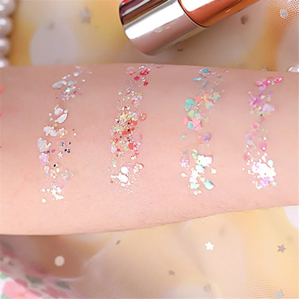 6 Colors Glitter Gel Set Chunky Holographic Body Glitter for Face Glitter Makeup Eye Lips Hair Nail Glitter Eyeshadow, No Need Glue - 108# - 2
