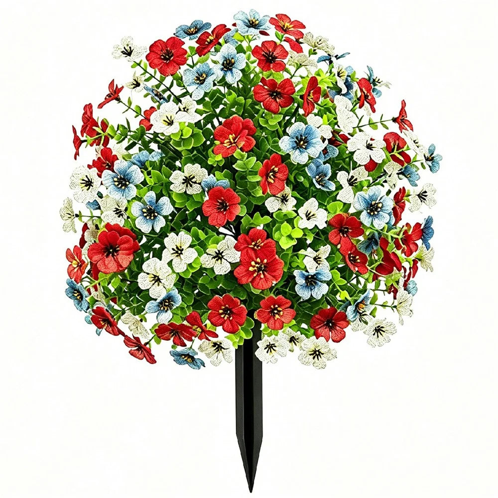 Artificial Violet Ground Stake Plant Realistic Fake Flowers for Garden Patio Outdoor Decoration - Violet / Red White Blue B - 1