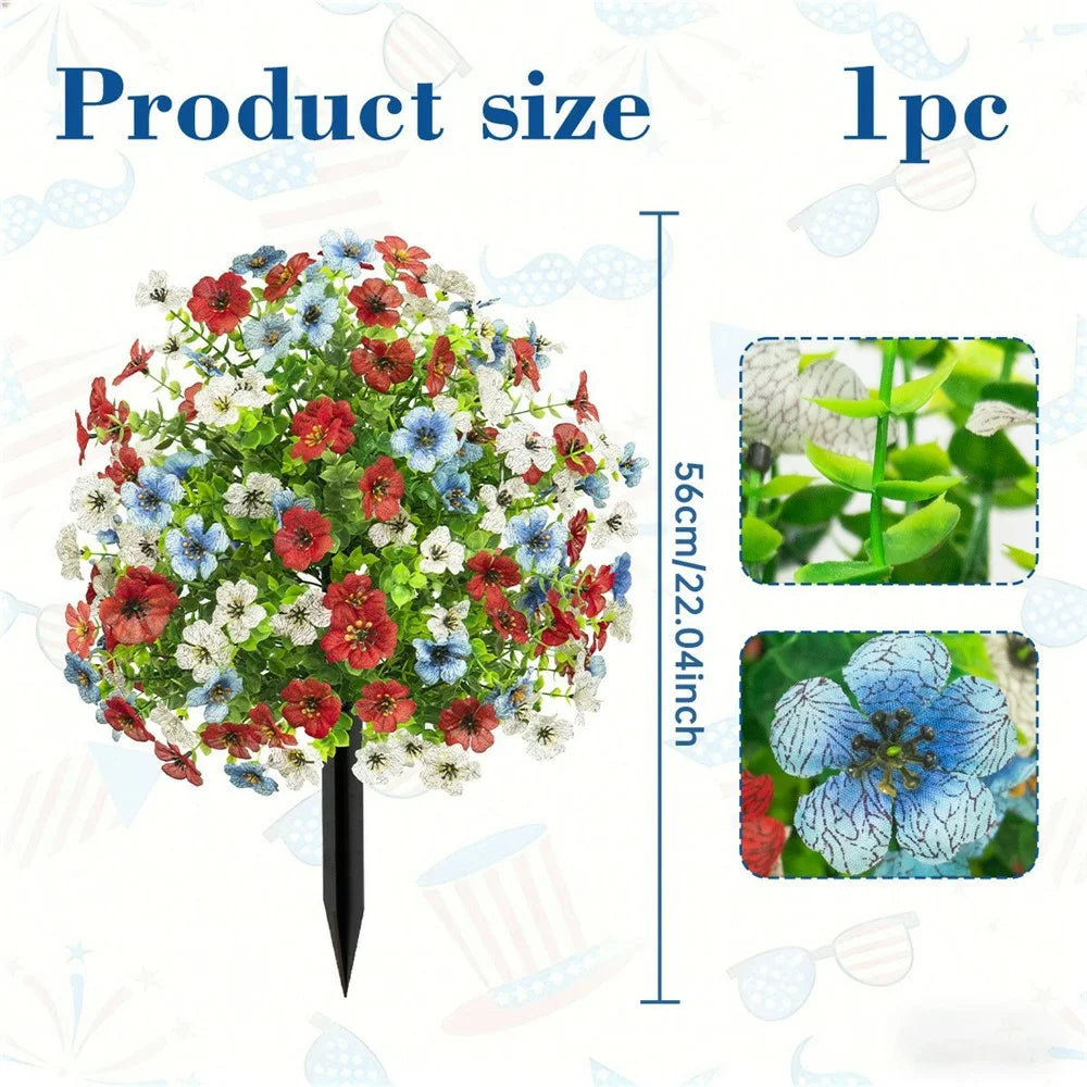 Artificial Violet Ground Stake Plant Realistic Fake Flowers for Garden Patio Outdoor Decoration - Violet / Red White Blue B - 3