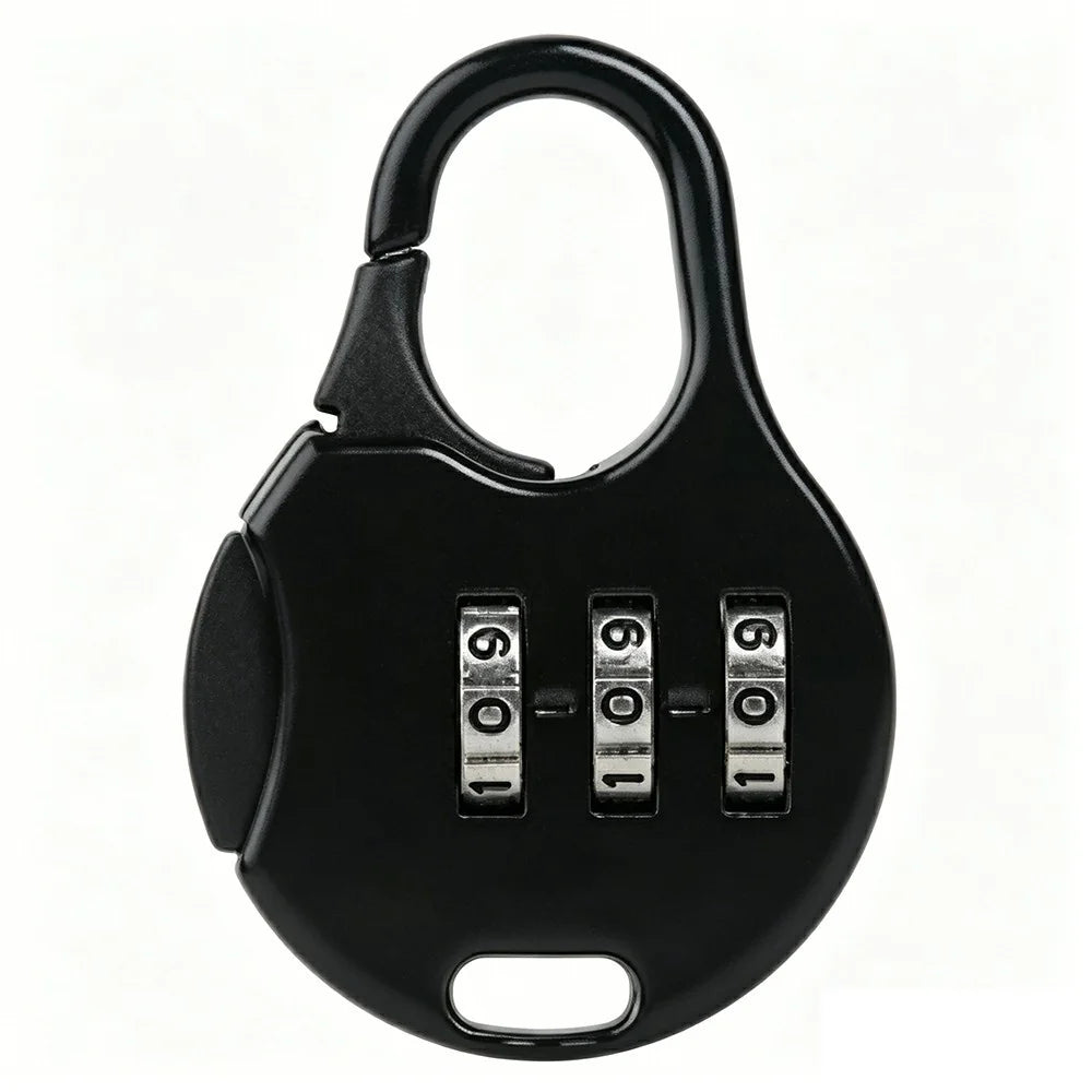 Mini Padlock 3-Digit Combination Lock Zinc Alloy Carabiner Shackle Security Lock for Luggage Backpack Gym Locker - Round / Black - 1