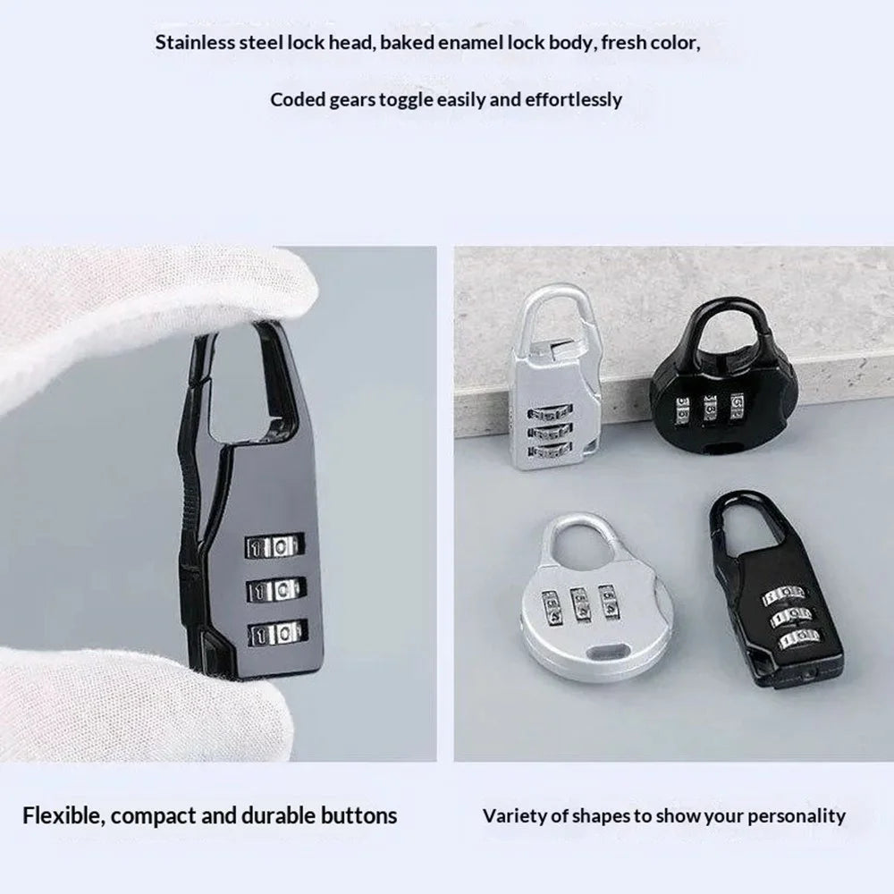 Mini Padlock 3-Digit Combination Lock Zinc Alloy Carabiner Shackle Security Lock for Luggage Backpack Gym Locker - Round / Black - 2