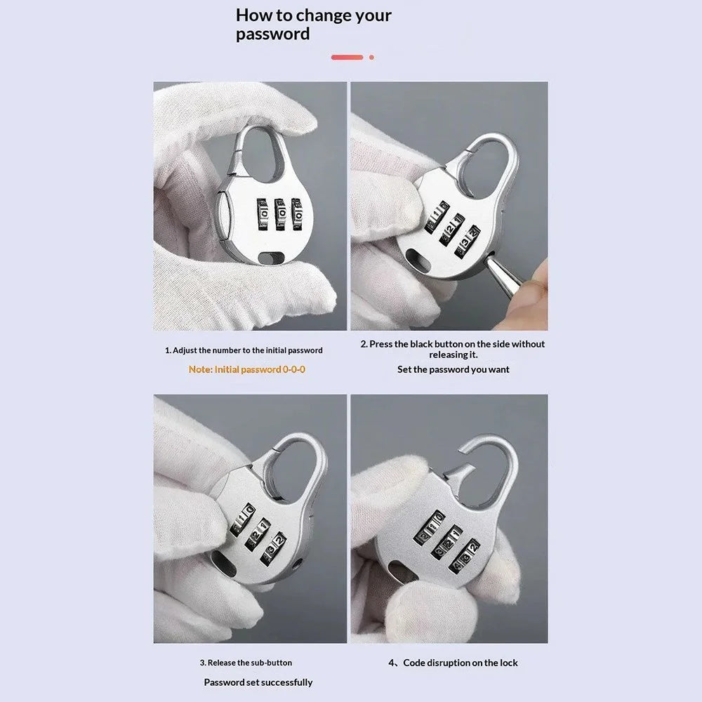 Mini Padlock 3-Digit Combination Lock Zinc Alloy Carabiner Shackle Security Lock for Luggage Backpack Gym Locker - Round / Black - 3