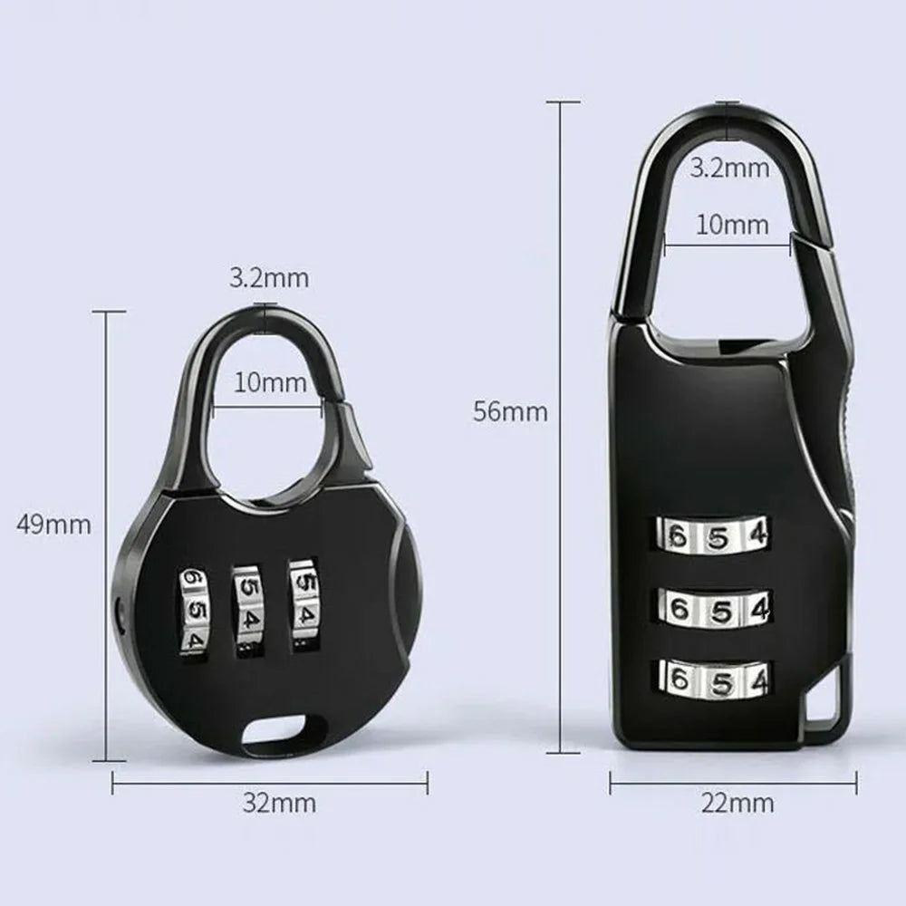 Mini Padlock 3-Digit Combination Lock Zinc Alloy Carabiner Shackle Security Lock for Luggage Backpack Gym Locker - Round / Black - 6
