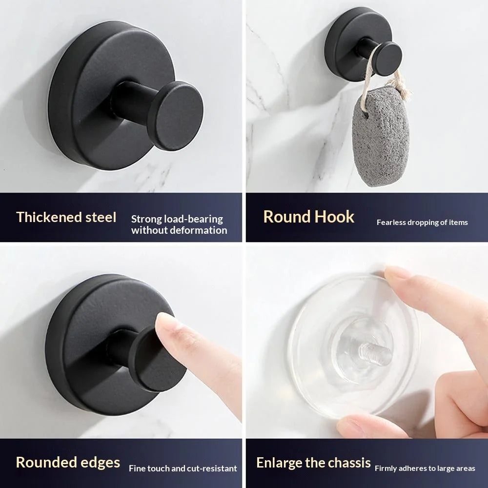 2Pcs Stainless Steel Suction Cup Wall Hooks Wall Mounted No Drill Bathroom Kitchen Towel Hanger - Black - 5
