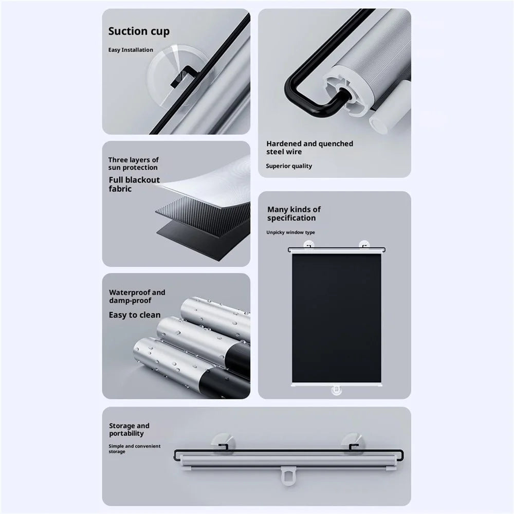 ST-5022 45x125cm Car Window Sunshade Auto Retractable Suction Cup Blackout Curtain for Car Bedroom - 3