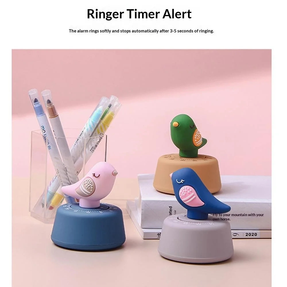 Bird-Shaped Mechanical Timer 60min Kitchen Desktop Timer Countdown Clock for Study Cooking - D Type / Blue Bird - 5