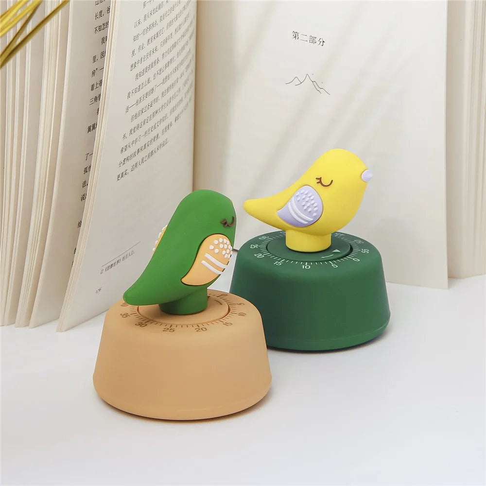 Bird-Shaped Mechanical Timer 60min Kitchen Desktop Timer Countdown Clock for Study Cooking - D Type / Blue Bird - 6