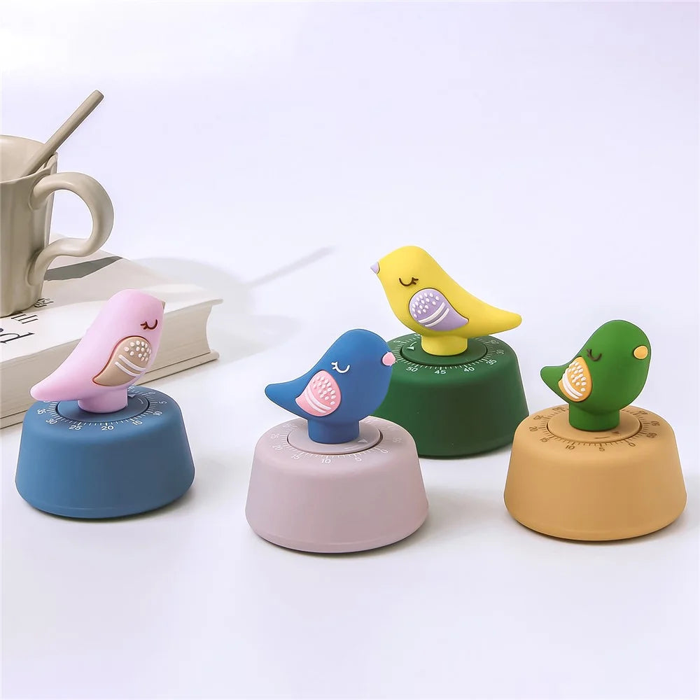 Bird-Shaped Mechanical Timer 60min Kitchen Desktop Timer Countdown Clock for Study Cooking - D Type / Blue Bird - 7