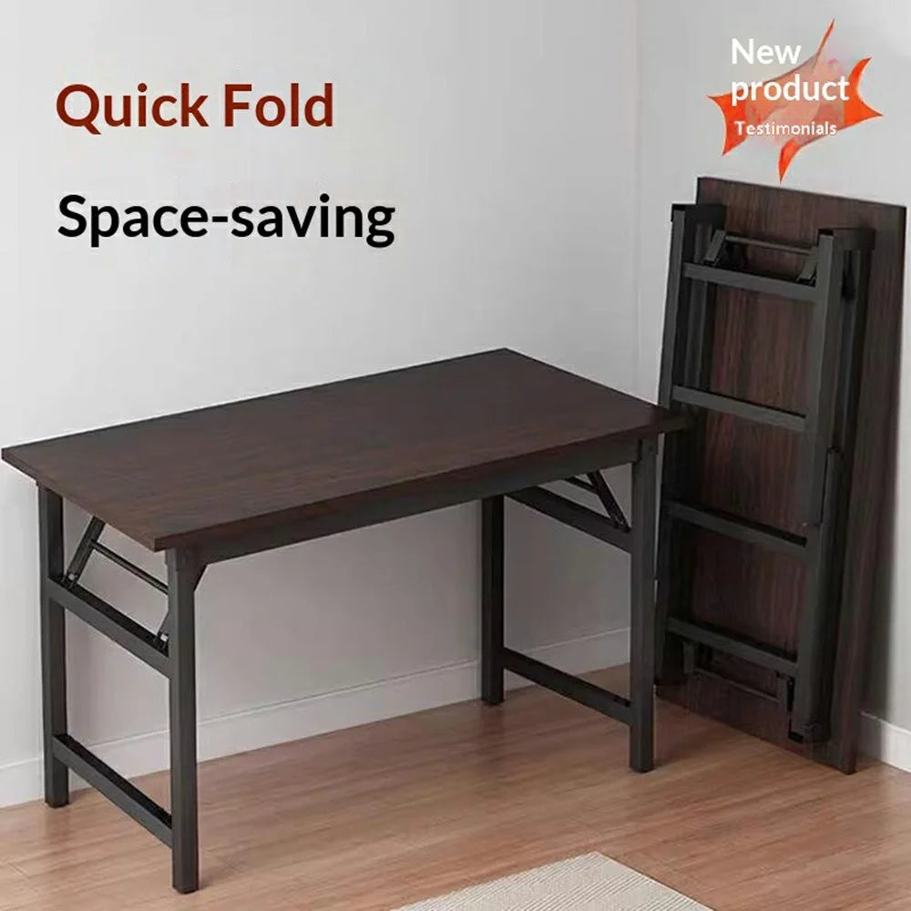 Folding Table 100x60x75cm Double Layer Double Rod Computer Desk Study Dining Table No Assembly Required - Black - 2