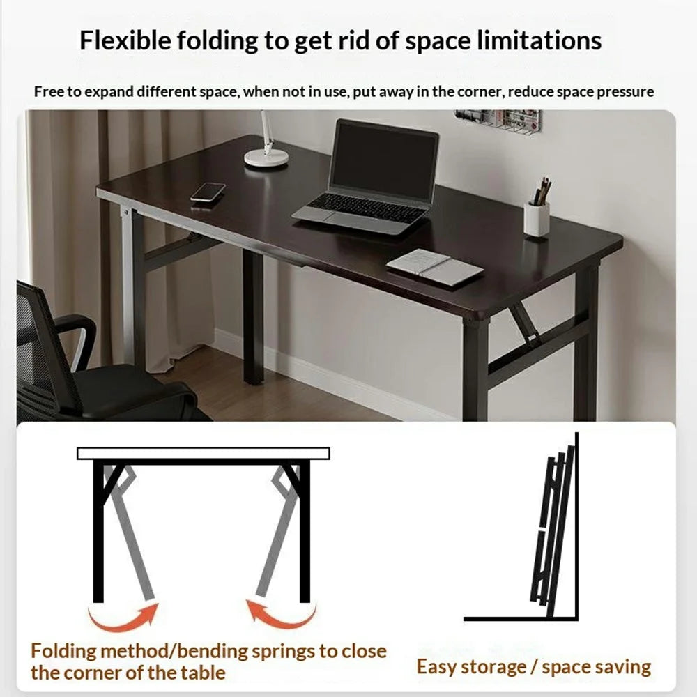 Folding Table 100x60x75cm Double Layer Double Rod Computer Desk Study Dining Table No Assembly Required - Black - 3