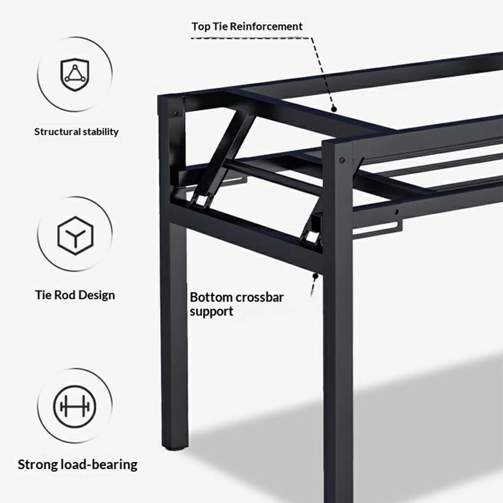 Folding Table 100x60x75cm Double Layer Double Rod Computer Desk Study Dining Table No Assembly Required - Black - 5