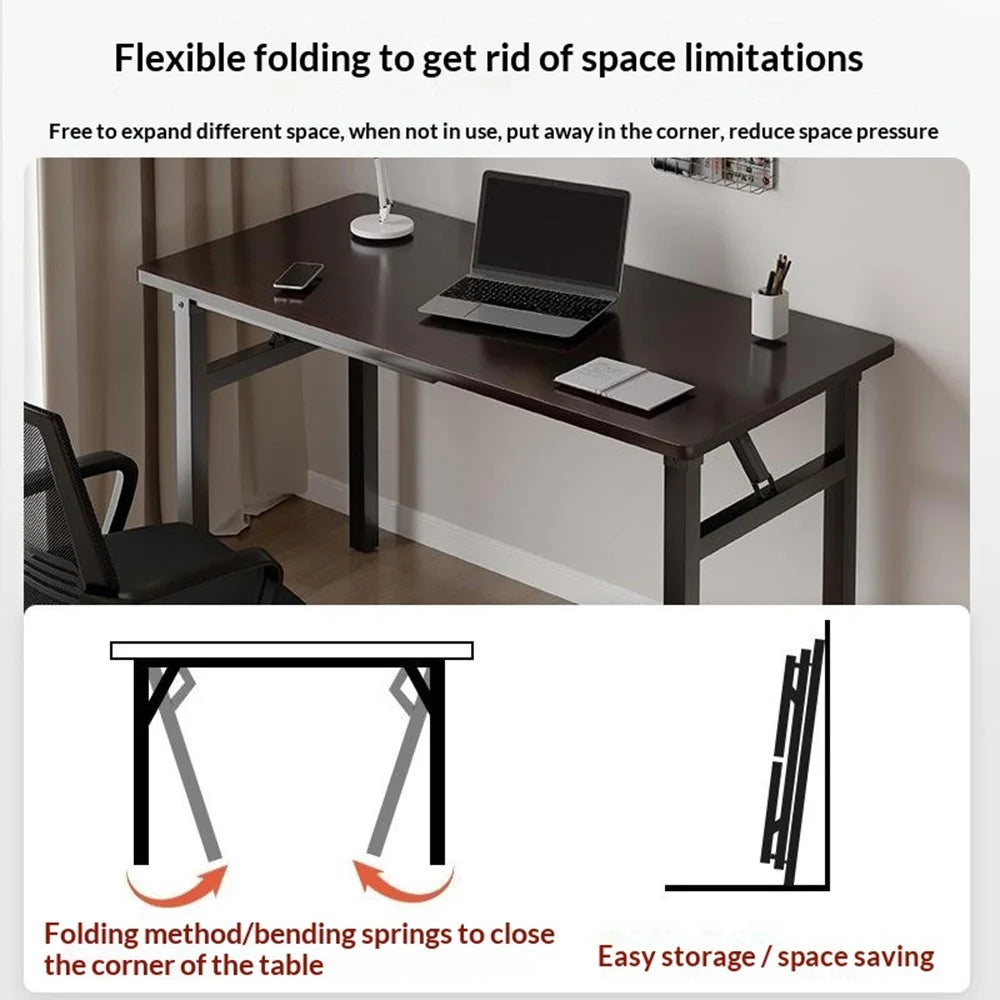 Folding Table 100x60x75cm Double Rod Computer Desk Home Office Study Table No Assembly Required - Black - 2