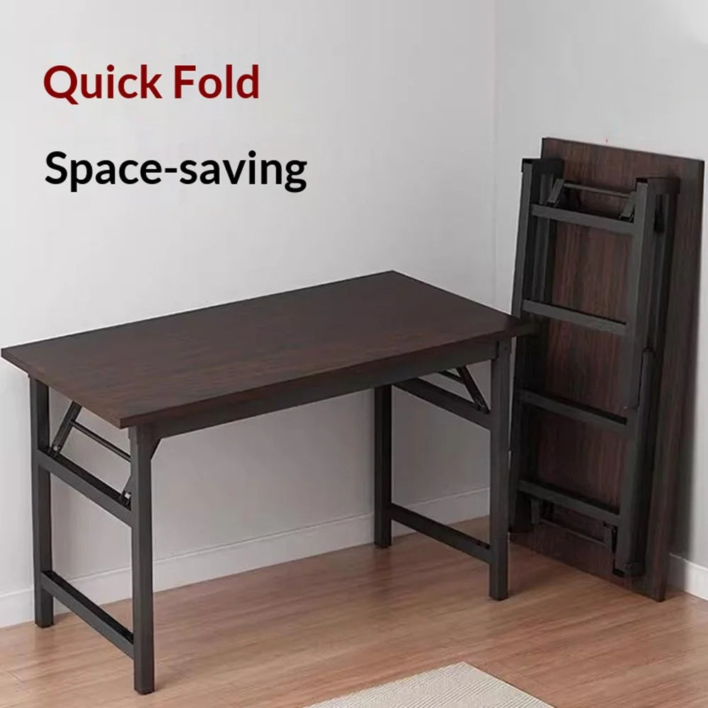 Folding Table 100x60x75cm Double Rod Computer Desk Home Office Study Table No Assembly Required - Black - 4