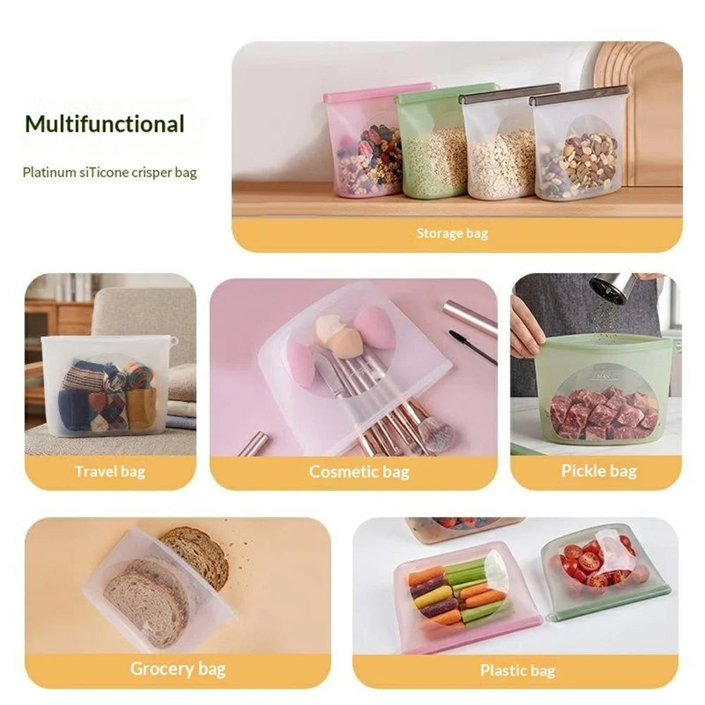 1000ml Food Grade Silicone Reusable Storage Bags Double Seal Microwave Freezer Safe Food Fresh-Keeping Sealing Pouch (BPA-Free, LFGB Certified) - Transparent - 4