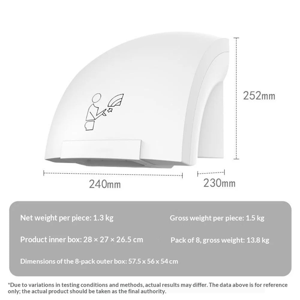 905 Hot Air Automatic Hand Dryer 1200W Electric Wall Mount Sensor Hand Drying Machine for Home Office - White / EU Plug - 6