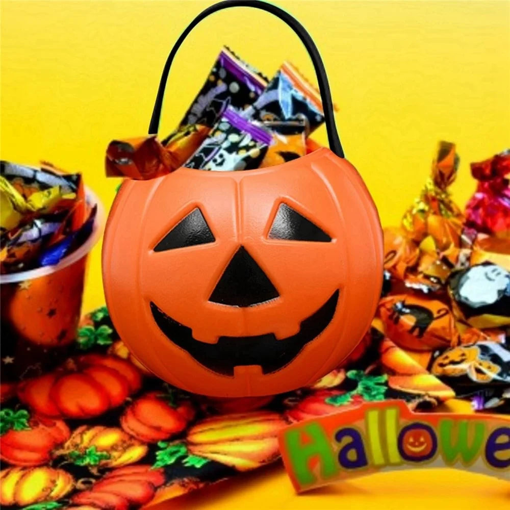 11x11x8.5cm Halloween Pumpkin Bucket Orange Plastic Candy Pail with Handle Jack-O-Lantern for Trick or Treat - 6