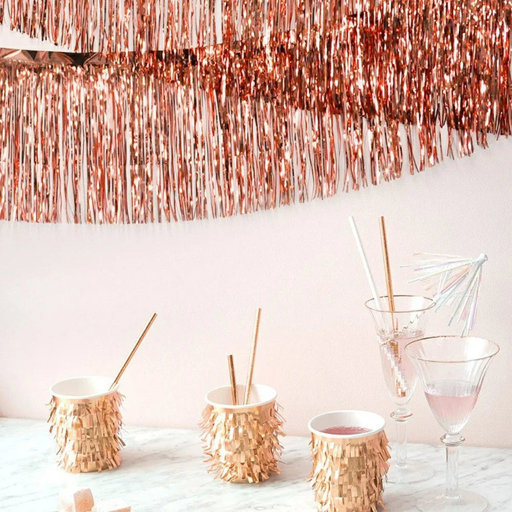 200x30cm Metallic Fringe Garland Shimmery Foil Curtain Backdrop Hanging Decoration for Birthday Party - Gold - 3