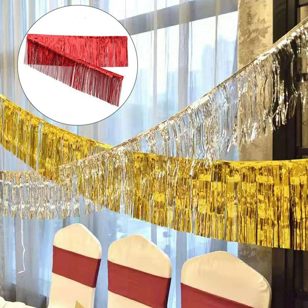 200x30cm Metallic Fringe Garland Shimmery Foil Curtain Backdrop Hanging Decoration for Birthday Party - Gold - 4