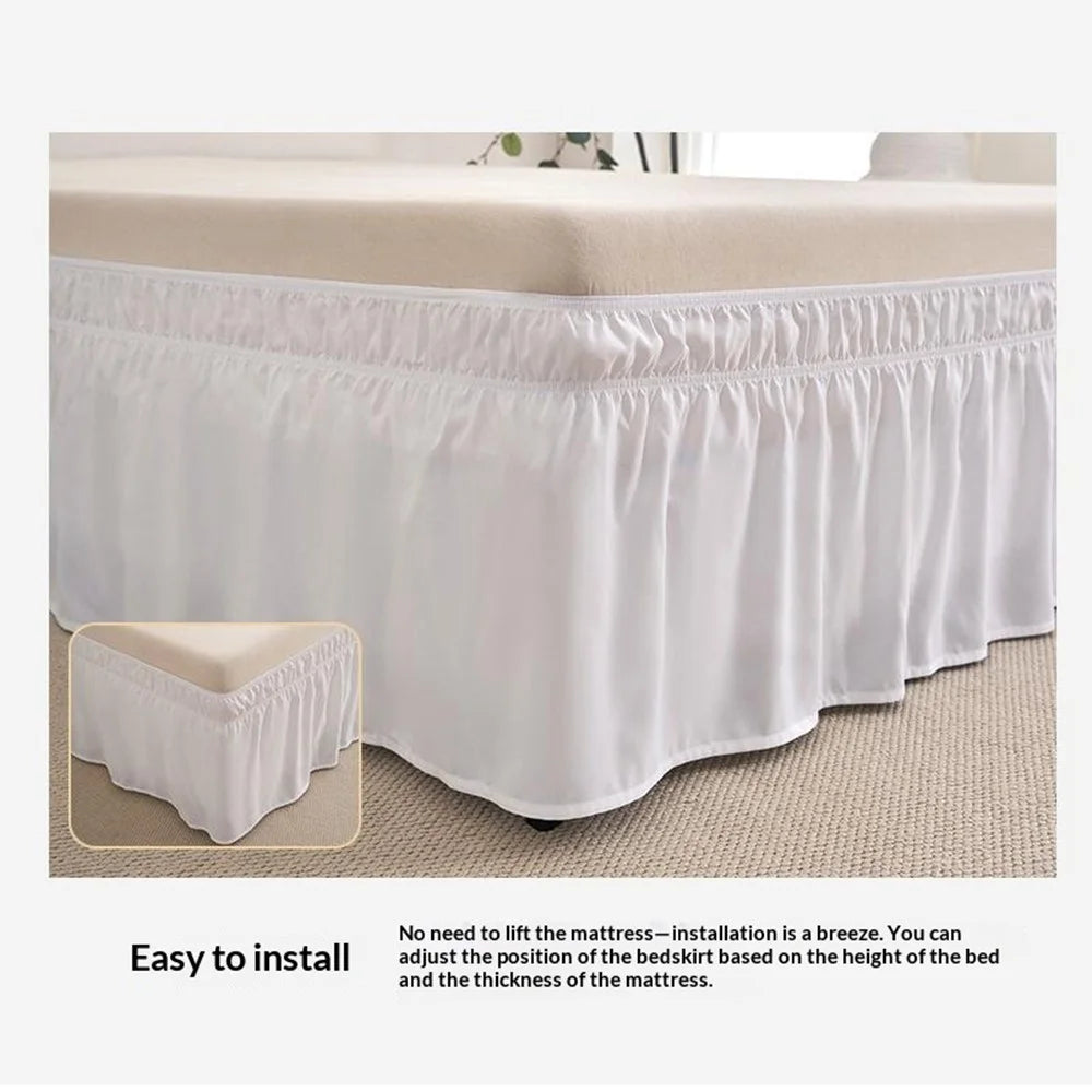 100x200+40cm Adjustable Bed Skirt Drop Length Elastic Band Dust-Proof Ruffle Pleated Bed Skirt - Pink - 5