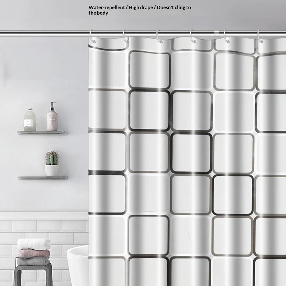 180x180cm PEVA Shower Curtain Waterproof Mildew Resistant Bathroom Curtain with 10 Hooks - Checkered - 2